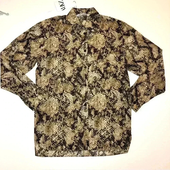 Zara Womens Animal Print Button Down Long Sleeve Shirt Size XS - Picture 9 of 9
